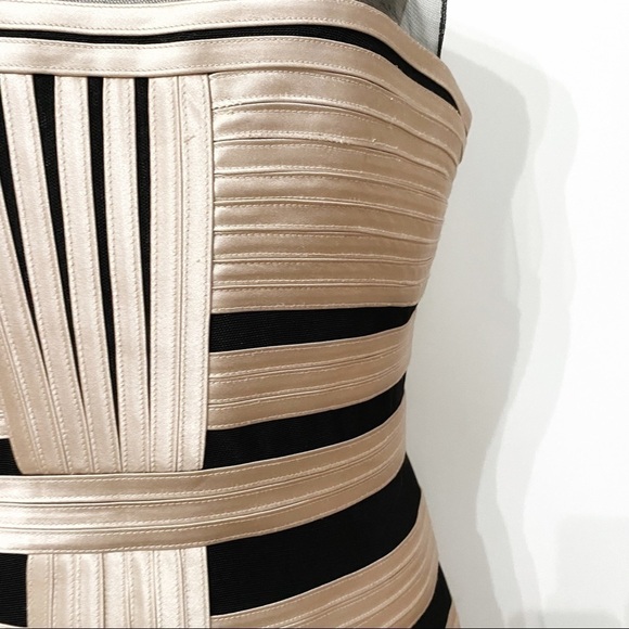 Bcbgmaxazria BRENDA BLACK CHAMPAGNE MESH SATIN BANDAGE COCKTAIL FORMAL DRESS - Picture 6 of 11